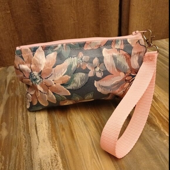 New Zippy Hanging Satin Wristlet Clutch Pouch Make-up Bags Floral Abstract print - Picture 5 of 14